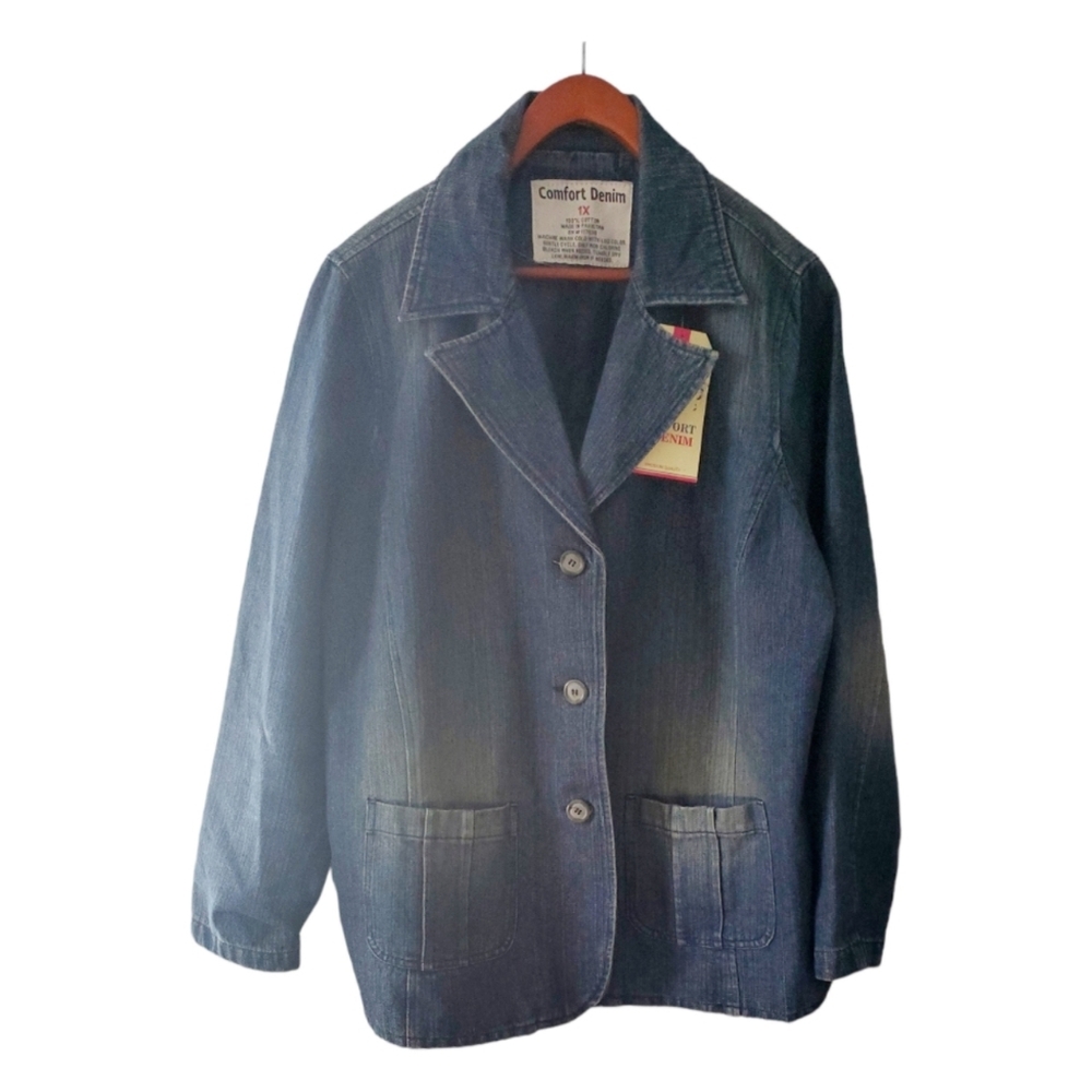 "Comfort Denim " Brand Mid Length Jean Jacket/Blazer Plus Size 1X New with Tags